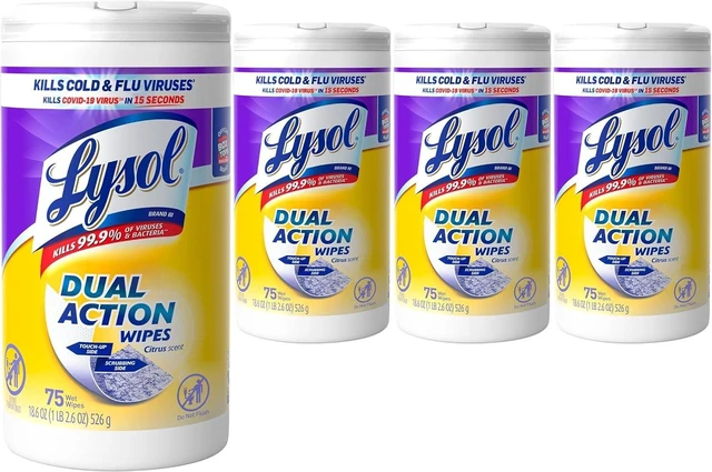 Main image of LYSOL Disinfecting Wipes, Multi-Surface, Dual Action, 75 ct. (4 Pack) | All Purpose Cleaner, Sanitizing, Deodorizing, Apartment Essentials, Back To School Cleaning Supplies, Kitchen & Bathroom Wipe