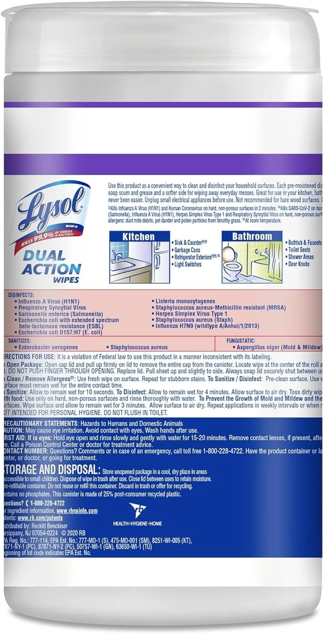 Alt view image 6 of 6 - LYSOL Disinfecting Wipes, Multi-Surface, Dual Action, 75 ct. (4 Pack) | All Purpose Cleaner, Sanitizing, Deodorizing, Apartment Essentials, Back To School Cleaning Supplies, Kitchen & Bathroom Wipe