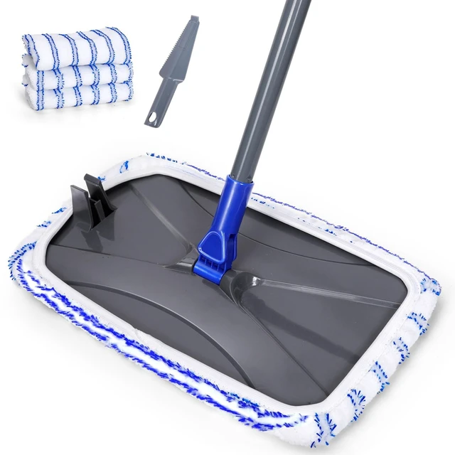 Main image of Masthome Microfiber Mop for Floor Cleaning, Flat Mop with 3 Washable Pads | Upgraded 60" Long Handle, Large Dust Mop for Laminate Wooden Hard Floor Vinyl Tile Floors Cleaning,1 Cleaning Scraper