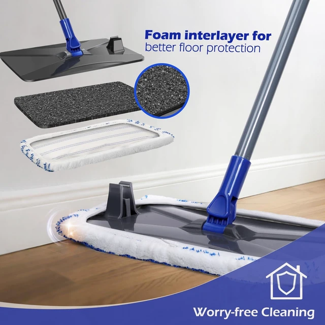 Alt view image 4 of 7 - Masthome Microfiber Mop for Floor Cleaning, Flat Mop with 3 Washable Pads | Upgraded 60" Long Handle, Large Dust Mop for Laminate Wooden Hard Floor Vinyl Tile Floors Cleaning,1 Cleaning Scraper