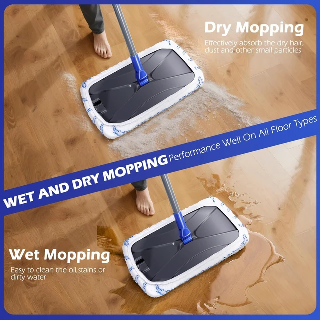 Alt view image 5 of 7 - Masthome Microfiber Mop for Floor Cleaning, Flat Mop with 3 Washable Pads | Upgraded 60" Long Handle, Large Dust Mop for Laminate Wooden Hard Floor Vinyl Tile Floors Cleaning,1 Cleaning Scraper