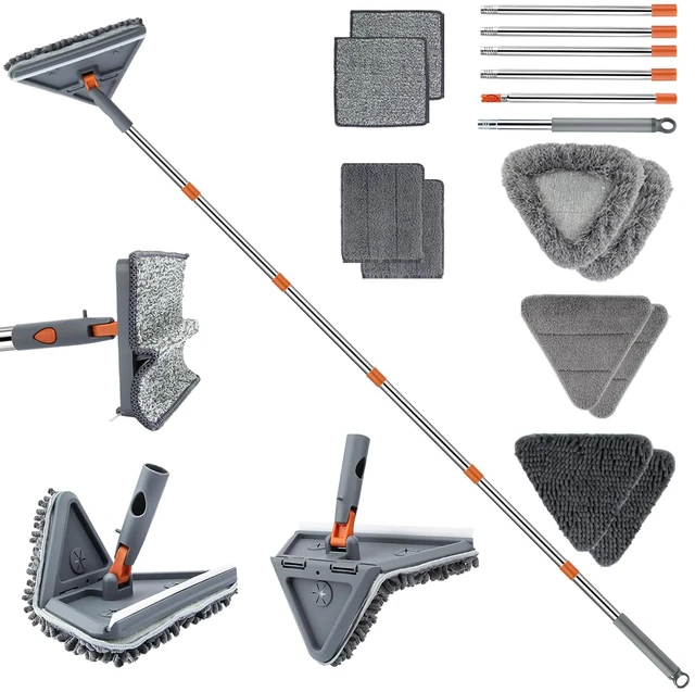Main image of UIMO Wall Cleaner Mop with 94" Long Handle, Triangle Head Scrubber | 2-in-1 Triangle & Rectangle Head with Squeegee, 10 Washable Pads for Walls, Ceilings, Windows, Glass and Hard-to-Reach Areas