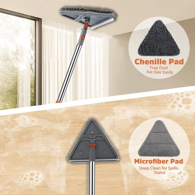 Alt view image 3 of 7 - UIMO Wall Cleaner Mop with 94" Long Handle, Triangle Head Scrubber | 2-in-1 Triangle & Rectangle Head with Squeegee, 10 Washable Pads for Walls, Ceilings, Windows, Glass and Hard-to-Reach Areas