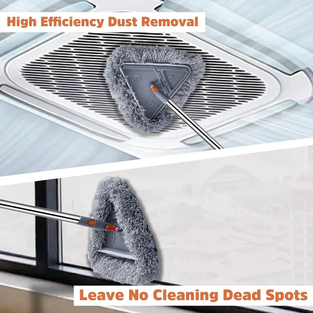 Alt view image 4 of 7 - UIMO Wall Cleaner Mop with 94" Long Handle, Triangle Head Scrubber | 2-in-1 Triangle & Rectangle Head with Squeegee, 10 Washable Pads for Walls, Ceilings, Windows, Glass and Hard-to-Reach Areas