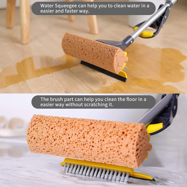 Alt view image 9 of 14 - Yocada Sponge Mop Home Commercial Use Tile Floor Bathroom Garage Cleaning with Squeegee and Extendable Telescopic Long Handle 42-52 Inches Easily Dry Wringing