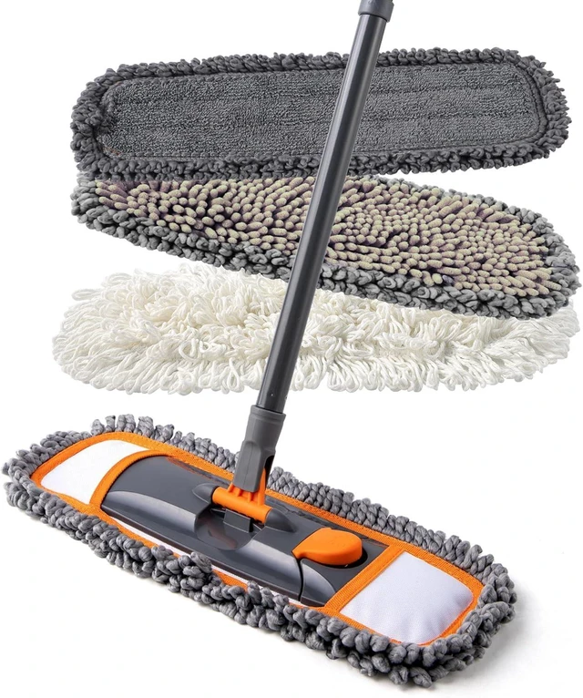 Alt view image 8 of 14 - Mops for Floor Cleaning with 3 Different Washable Mop Pads and Extendable 55 Long Handle, Multifunction Dust Mop for Hardwood,Marble,Tile Floor Mopping,Orange