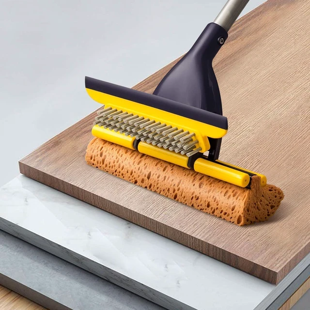 Alt view image 14 of 14 - Yocada Sponge Mop Home Commercial Use Tile Floor Bathroom Garage Cleaning with Squeegee and Extendable Telescopic Long Handle 42-52 Inches Easily Dry Wringing