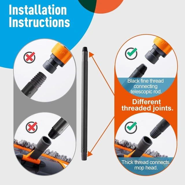Alt view image 12 of 14 - Mops for Floor Cleaning with 3 Different Washable Mop Pads and Extendable 55 Long Handle, Multifunction Dust Mop for Hardwood,Marble,Tile Floor Mopping,Orange