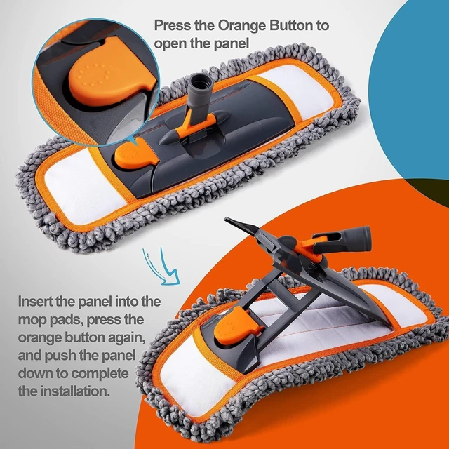 Alt view image 14 of 14 - Mops for Floor Cleaning with 3 Different Washable Mop Pads and Extendable 55 Long Handle, Multifunction Dust Mop for Hardwood,Marble,Tile Floor Mopping,Orange