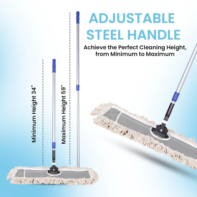 Alt view image 11 of 14 - 24" Industrial Cotton Floor Dust Mop with adjustable Steel Handle - Commercial Mops for Hardwood, Tiles, Laminate, Vinyl, Garage epoxy, Bamboo surface cleaning and Flooring Push Dust Broom