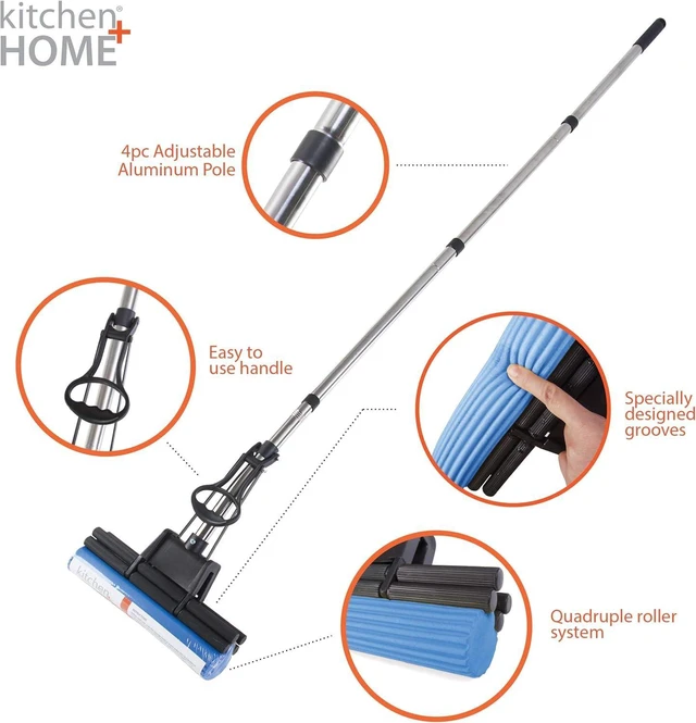 Alt view image 9 of 14 - Kitchen + Home PVA Sponge Roller Mop - 11" Quadruple Roller All Purpose Floor Cleaner