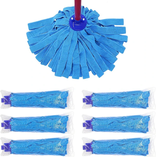 Alt view image 6 of 10 - 6 PCS Blue Microfiber Mop Replacement Compatible with All Standard US Threading Pole &0.8" Diameter Mop Handle