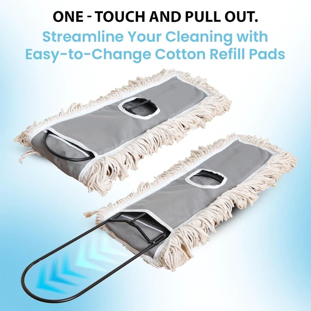 Alt view image 13 of 14 - 24" Industrial Cotton Floor Dust Mop with adjustable Steel Handle - Commercial Mops for Hardwood, Tiles, Laminate, Vinyl, Garage epoxy, Bamboo surface cleaning and Flooring Push Dust Broom