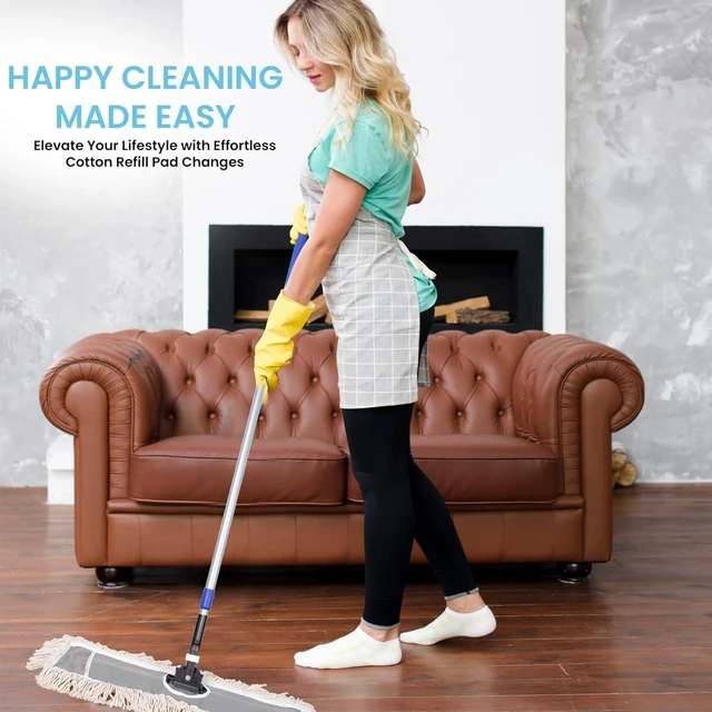 Alt view image 14 of 14 - 24" Industrial Cotton Floor Dust Mop with adjustable Steel Handle - Commercial Mops for Hardwood, Tiles, Laminate, Vinyl, Garage epoxy, Bamboo surface cleaning and Flooring Push Dust Broom