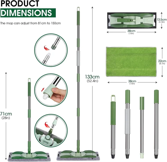 Alt view image 10 of 14 - MASTERTOP Microfiber Mop - Flat Floor Mops Wet Dry Dust Mop with 4 Washable Pads & 52.4'' Stainless Steel Handle for Hardwood Laminate Tile Floor Cleaning