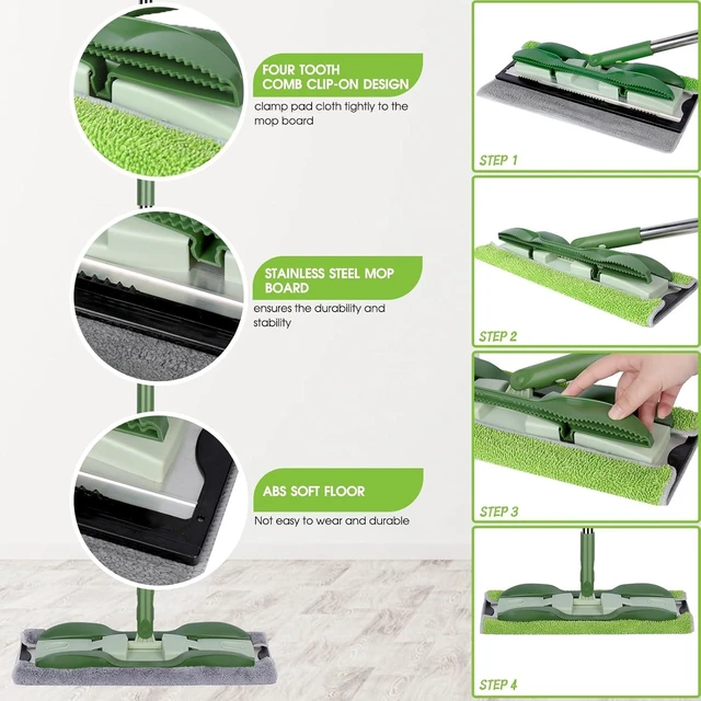 Alt view image 11 of 14 - MASTERTOP Microfiber Mop - Flat Floor Mops Wet Dry Dust Mop with 4 Washable Pads & 52.4'' Stainless Steel Handle for Hardwood Laminate Tile Floor Cleaning