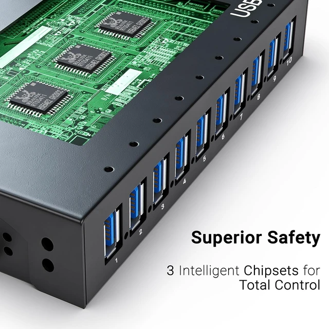 Alt view image 9 of 14 - 10 Ports USB Hub 3.0 Powered Aluminium - USB Hub Charger - Multiple Port - USB Splitter Hub with Power Adapter 12V/5A/60W - for Laptop, PC,Flash Drives, HDD,Hard Drive,Mouse,XPS,Xbox,Keyboard