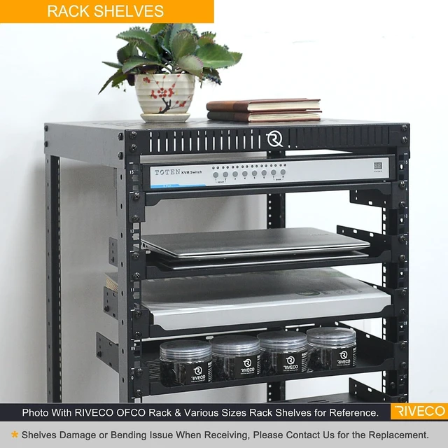 Alt view image 12 of 12 - RIVECO 2 PCS 10 Rack Shelves for 19 inches Network Rack & Cabinets, 1U Rack Mount Shelf Vented Cantilever Tray, for Server, IT & Sound Equipment