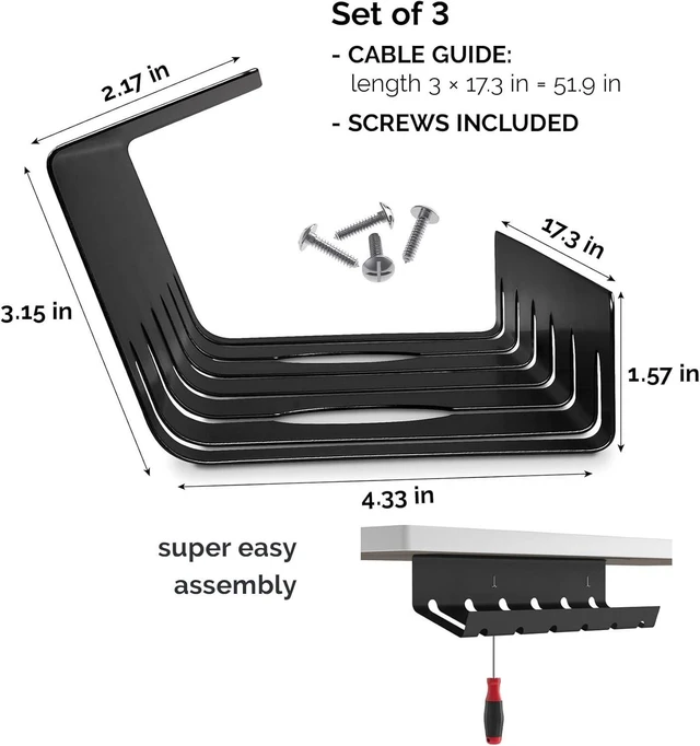 Alt view image 9 of 14 - PAMO Cable Management Under Desk for Easy mounting Under-Table I Set of 3 - with 10X Cable Ties I Desk Organizer for Office/Home Office Table Thoughtful Cable Tray Holder, Black