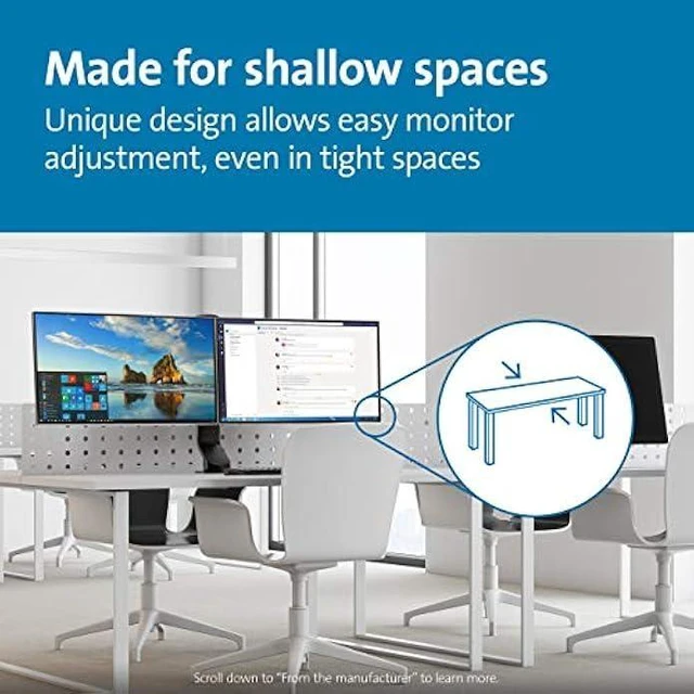 Alt view image 8 of 12 - Kensington Dual Monitor Mount for Desk, C-clamp Vesa Monitor Stand Fits 2 Ultrawide Monitors Up to 32 Inches, Low Profile Monitor Stand, Height Adjustable Rotating Free Standing Monitor Arm, Black