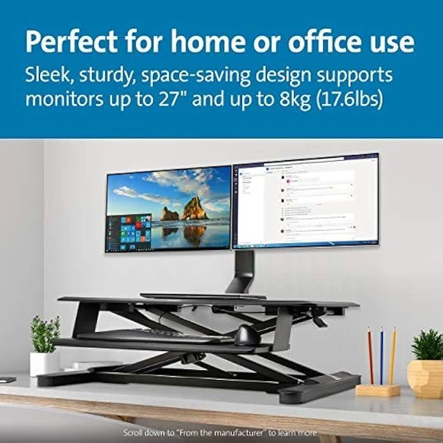 Alt view image 12 of 12 - Kensington Dual Monitor Mount for Desk, C-clamp Vesa Monitor Stand Fits 2 Ultrawide Monitors Up to 32 Inches, Low Profile Monitor Stand, Height Adjustable Rotating Free Standing Monitor Arm, Black