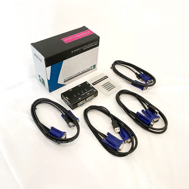 Alt view image 14 of 14 - VGA KVM Switch, Yinker 4 Port USB VGA KVM Switch w/4 KVM Cables & 3 USB Hubs for 4 Computers Share One Monitor Keyboard Mouse