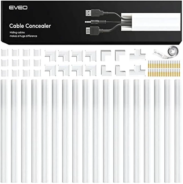 Alt view image 7 of 12 - 306 Cord Hider - Cord Cover Wall - Paintable Cable Concealer, Wire hiders for TV on Wall - Cable Management Cord Hider Wall Including Connectors & Adhesive Strips Cable Raceway - Cord Management