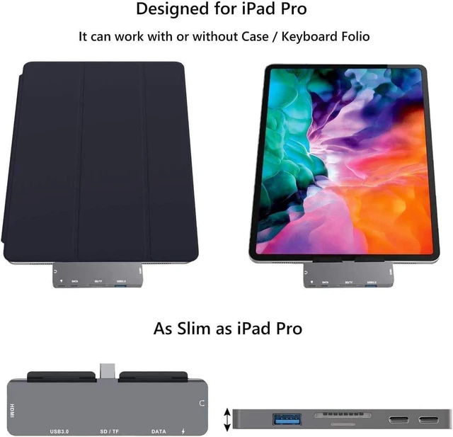 Alt view image 14 of 14 - Adapter for iPad Pro USB C Hub 2024 M4 M2 M1 12.9 11 2022 2018/iPad Air 4/5/6/iPad Mini 6, 7in1 USB C Adapter with 4K HDMI,3.5mm Jack,USB3.0,PD 60W,SD/TF,USB-C 3.0 Data,iPad Accessories