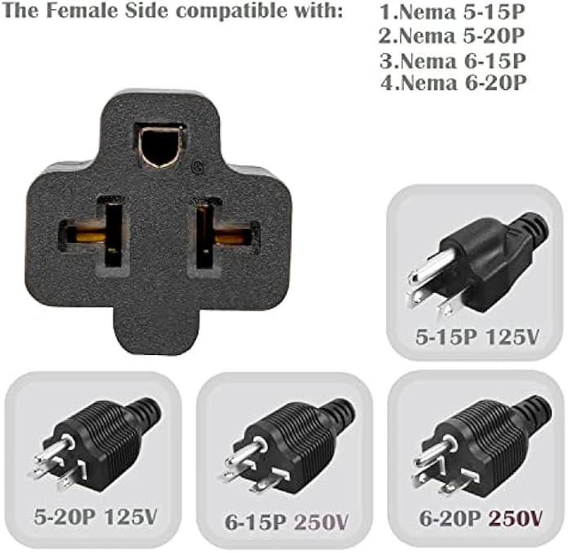 Alt view image 8 of 8 - Indoor/Outdoor Angled Four-in-One Heavy Duty Power Extension Cord SJTW 12-AWG 15A Household Plug to 20A T Blade Cable L=6FT, Angled 3-Prong Extension Cord