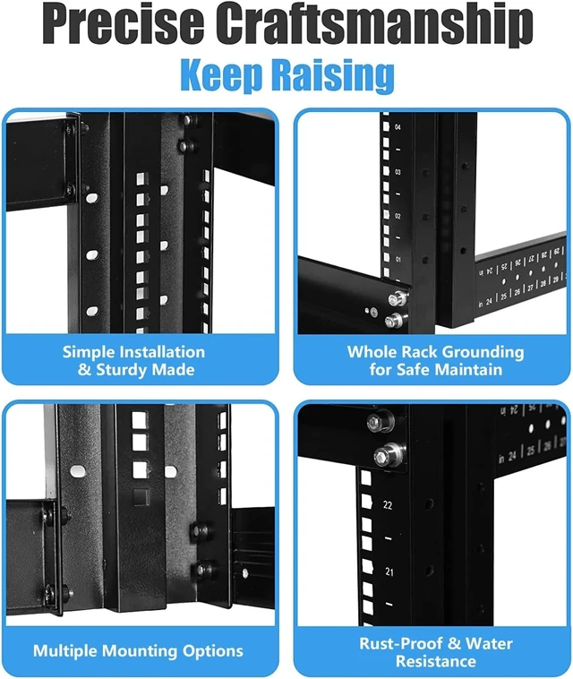 Alt view image 10 of 12 - Raising Electronics Server Rack 4 Post Open Rack Frame Rack Enclosure 19 Inch Adjustable Depth Aluminum (27U,56Inch Height)