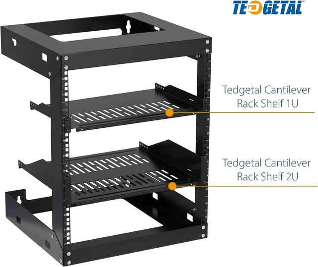 Alt view image 10 of 10 - Rack Shelf 1U Vented Server Rack Mount Cantilever Tray, 50 lbs, 12 inches Deep, Black