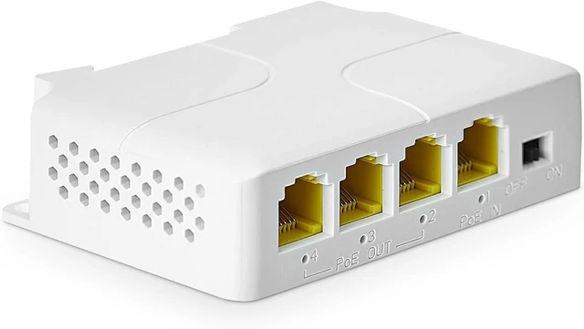 Alt view image 8 of 14 - 4 Port Gigabit PoE Extender, 1 in 3 Out PoE+ Switch, 10/100/1000Mbps, IEEE 802.3 af/at 30W, Wall and Din Rail Mount YuLinca POE Passthrough Switch