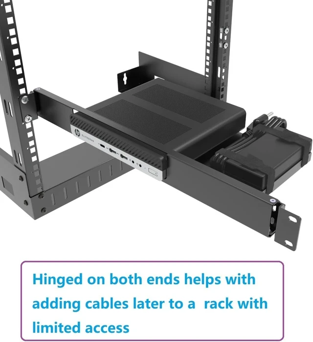 Alt view image 9 of 12 - JINGCHENGMEI Mini Rack Mount for HP ProDesk Mini PC, HP EliteDesk Mini Business Desktop -1U Hinged Server Rack Shelf for 19-inch Cabinet or Rack