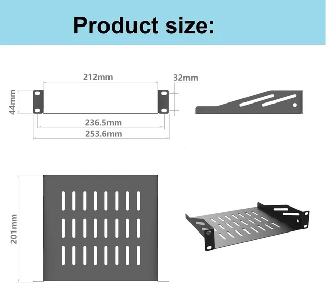 Alt view image 7 of 10 - 2 Pcs of 1U Server Rack Shelf Vented Cantilever Rack Tray for 10" Network Equipment Cabinet or Rack, Black (1U10IN-RackS-8IN)