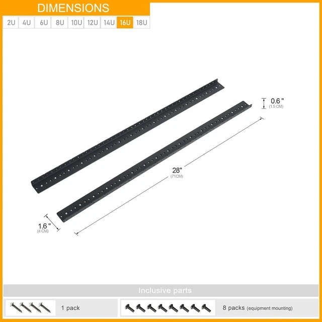 Alt view image 11 of 14 - RIVECO 16U Vertical Rack Rails Kit Heavy Duty Server Rack Mount Rails 2PCS Black