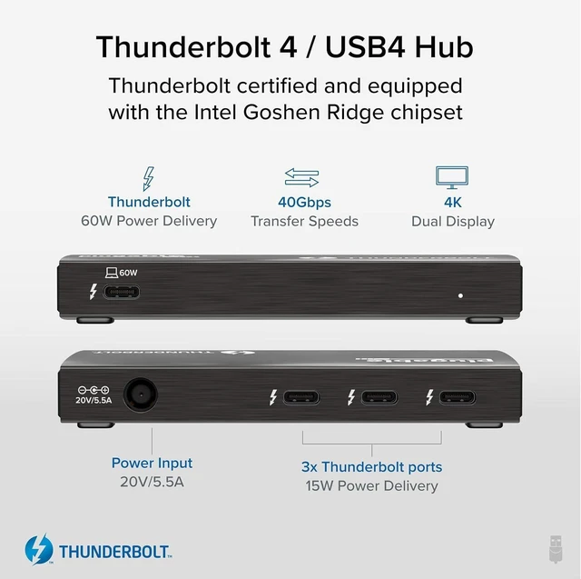 Alt view image 9 of 14 - Plugable Thunderbolt 4 Hub, 4-in-1 Pure USB-C Design, Includes USB-C to 4K HDMI Adapter, Laptop Charging, Compatible with Windows, Mac, iPad Pro and Thunderbolt 4, USB4, Thunderbolt 3, USB-C Devices