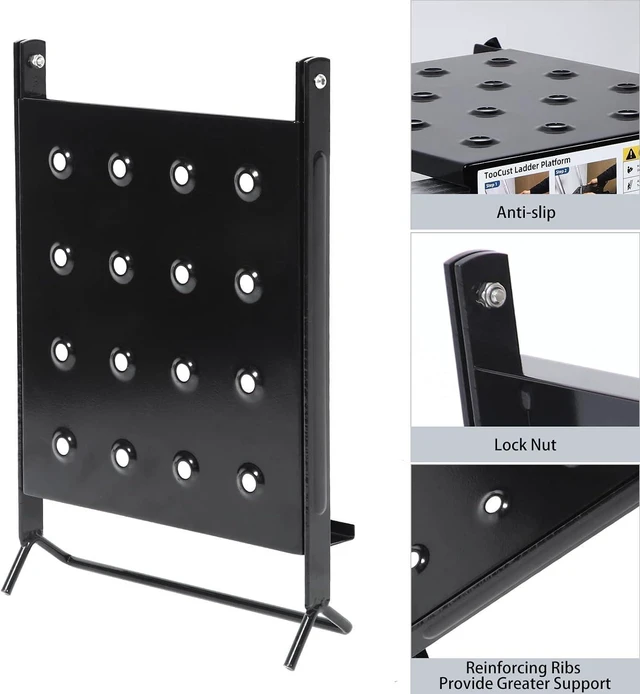 Alt view image 11 of 14 - TooCust Ladder Work Platform - Ladder Accessories Ladder Tray for Painters and Tools Extension Ladder Accessories Anti-Slip, Heavy Duty Ladder Work Stand Weight Capacity 400 Lbs (Black)