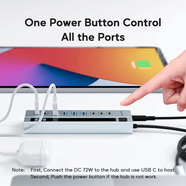 Alt view image 11 of 12 - Powered USB C Hub, USB Hub Powered Support 10Gbps Data PD 45W Charging(Not Support Video) 3ft, 3 USB-C 10Gbps Ports, 4 USB 3.0 5Gbps Ports with 75W Adapter for iMac, MacBook Pro/Air, iPad