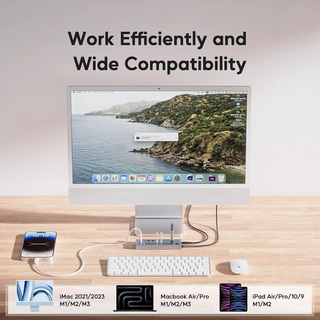 Alt view image 12 of 12 - Powered USB C Hub, USB Hub Powered Support 10Gbps Data PD 45W Charging(Not Support Video) 3ft, 3 USB-C 10Gbps Ports, 4 USB 3.0 5Gbps Ports with 75W Adapter for iMac, MacBook Pro/Air, iPad