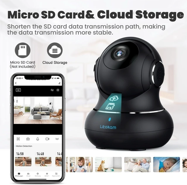 Alt view image 14 of 14 - litokam 2K Indoor Security Camera, 360° Cameras for Home Security Indoor with Motion Detection, Pet Cam with Phone App, Baby Monitor-Night Vision