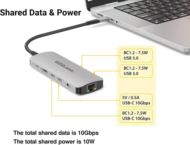 Alt view image 10 of 14 - EZQuest USB C Hub Docking Station 10 in 1 with 4K HDMI 60Hz, 1 Gbs Ethernet, 2 USB C Gen 2 10Gbs Ports, 1 USB C PD 3.0 Port, 2 USB A 3.0 Ports, Audio Port, SD/Micro SD, Compatible with USB-C Computers