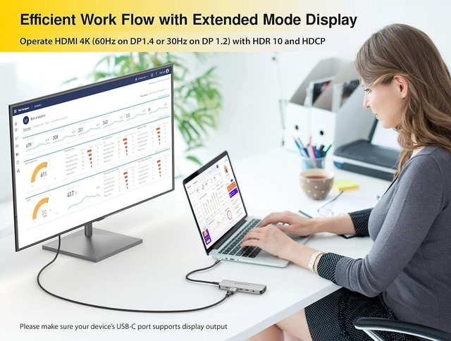 Alt view image 13 of 14 - EZQuest USB C Hub Docking Station 10 in 1 with 4K HDMI 60Hz, 1 Gbs Ethernet, 2 USB C Gen 2 10Gbs Ports, 1 USB C PD 3.0 Port, 2 USB A 3.0 Ports, Audio Port, SD/Micro SD, Compatible with USB-C Computers