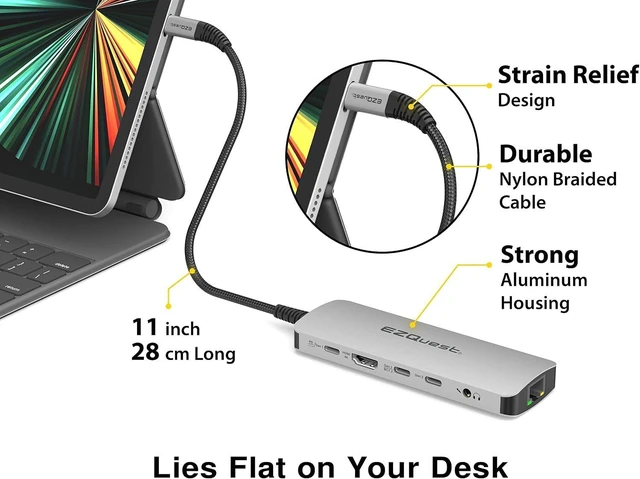 Alt view image 12 of 14 - EZQuest USB C Hub Docking Station 10 in 1 with 4K HDMI 60Hz, 1 Gbs Ethernet, 2 USB C Gen 2 10Gbs Ports, 1 USB C PD 3.0 Port, 2 USB A 3.0 Ports, Audio Port, SD/Micro SD, Compatible with USB-C Computers