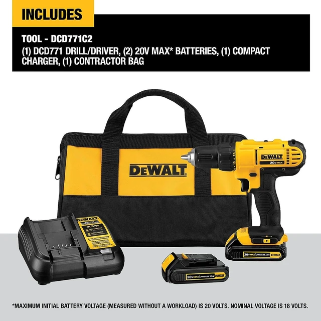 Alt view image 9 of 14 - DEWALT 20V Max Cordless Drill / Driver Kit, Compact, 1/2-Inch (DCD771C2), Dewalt Yellow