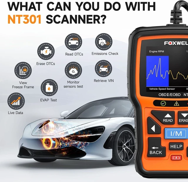 Alt view image 10 of 14 - FOXWELL NT301 OBD2 Scanner Live Data Professional Mechanic OBDII Diagnostic Code Reader Tool for Check Engine Light
