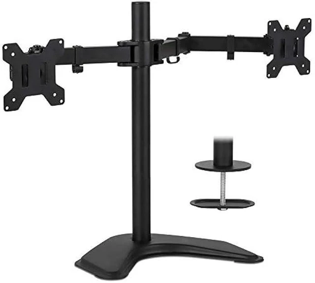 Alt view image 7 of 12 - Mount-It! Dual Monitor Stand | 2 Monitor Mount Fits 19 20 21.5 24 27 29 32 Inch Computer Screens | Free Standing and Grommet Bases | Two Heavy Duty Tilt Swivel Height Adjustable Arms | VESA Compatible