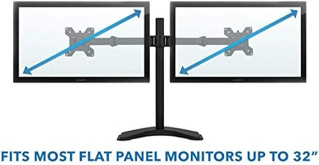 Alt view image 11 of 12 - Mount-It! Dual Monitor Stand | 2 Monitor Mount Fits 19 20 21.5 24 27 29 32 Inch Computer Screens | Free Standing and Grommet Bases | Two Heavy Duty Tilt Swivel Height Adjustable Arms | VESA Compatible
