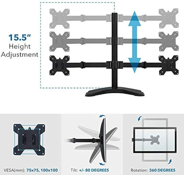 Alt view image 12 of 12 - Mount-It! Dual Monitor Stand | 2 Monitor Mount Fits 19 20 21.5 24 27 29 32 Inch Computer Screens | Free Standing and Grommet Bases | Two Heavy Duty Tilt Swivel Height Adjustable Arms | VESA Compatible