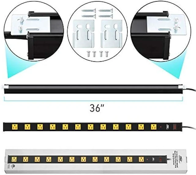 Alt view image 14 of 14 - CRST Heavy Duty Surge Protector Power Strip Wide Spaced 12-Outlet 15 Feet Long Extension Cord with Mounting Brackets 15A Circuit Breaker 1800 Joules