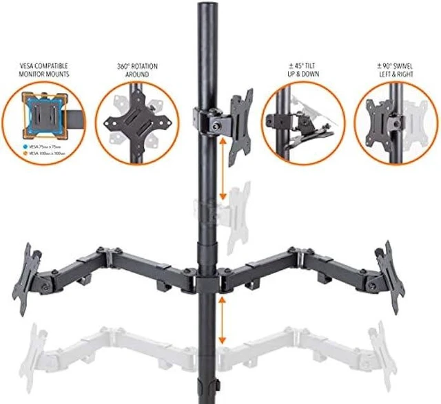 Alt view image 10 of 12 - Stand Steady 3 Monitor Mount Desk Stand | Clamp-On Height Adjustable Triple Monitor Stand | Full Articulation VESA Mount Fits Most LCD/LED Monitors 13-32 Inches | Easy Set-Up Three Monitor Arm